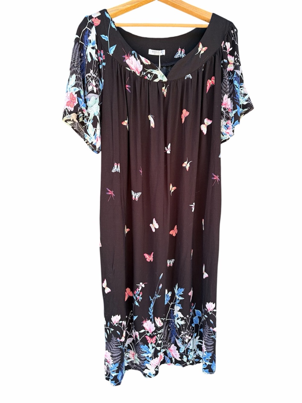 Ekouaer Black Floral & Butterfly Maxi/House Dress - Picture 1 of 4